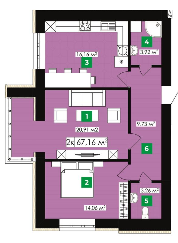 2-комнатная 67.16 м² в ЖК Парковый от 13 300 грн/м², Ивано-Франковск