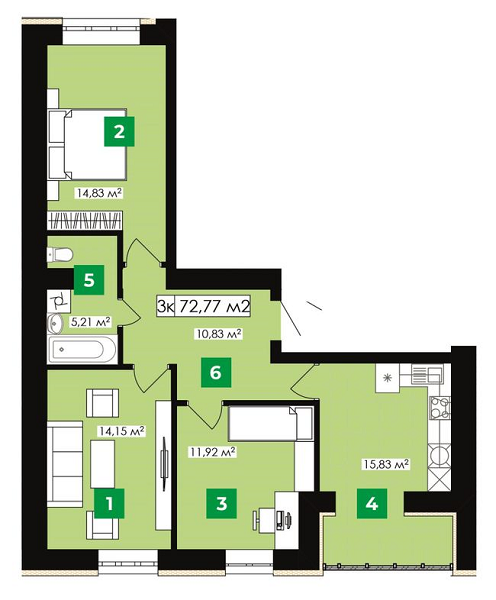 3-комнатная 72.77 м² в ЖК Парковый от 13 300 грн/м², Ивано-Франковск