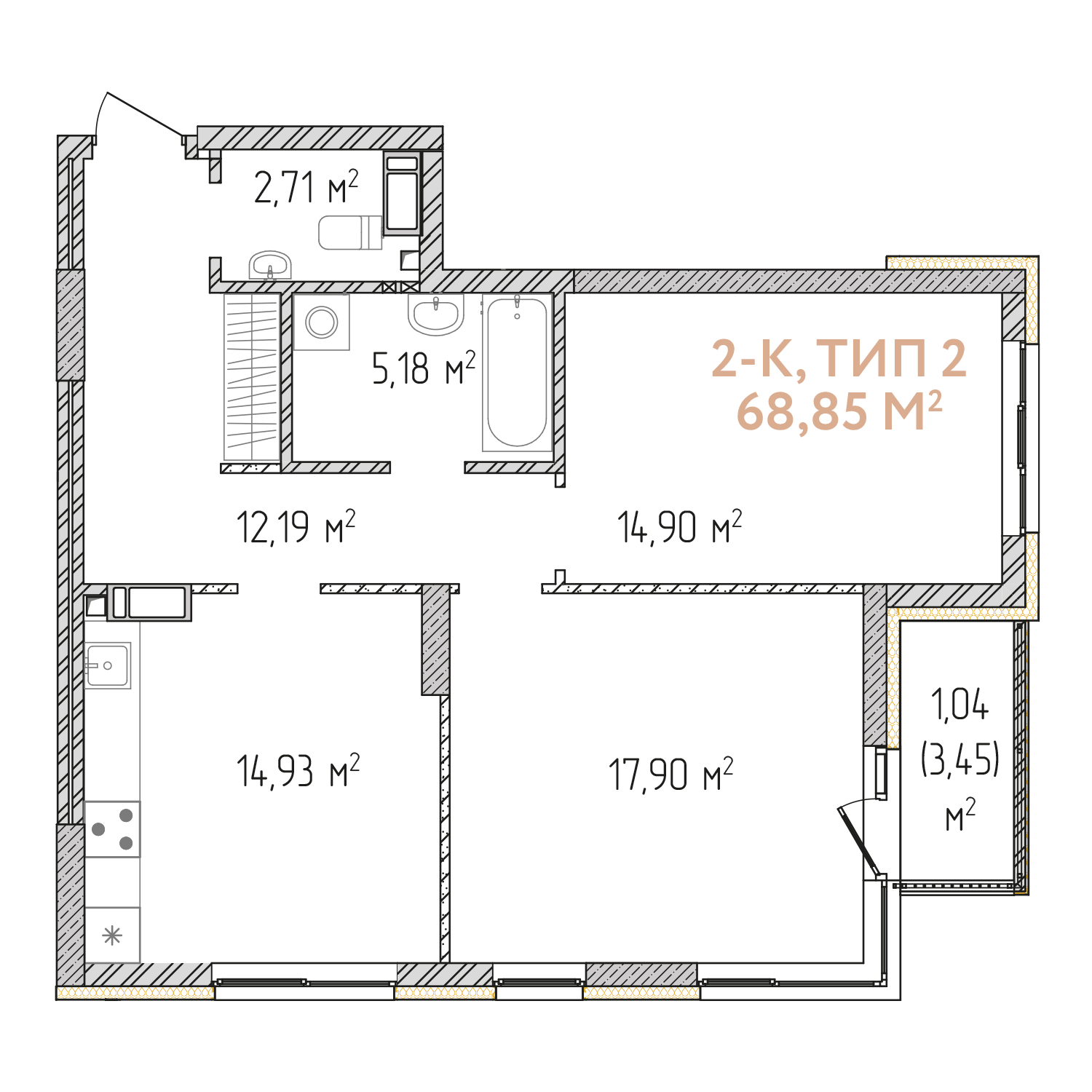 2-комнатная 68.85 м² в ЖК Krona Park II от 23 188 грн/м², г. Бровары
