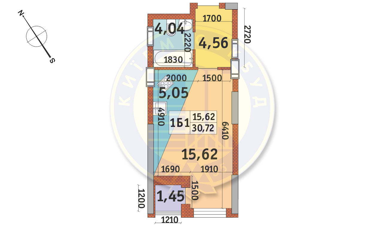 1-комнатная 30.72 м² в ЖК Медовый-2 от 25 625 грн/м², Киев