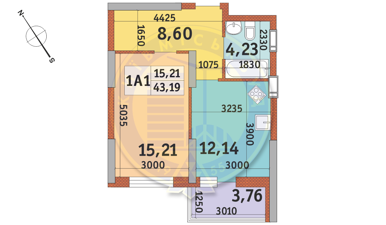 1-кімнатна 43.19 м² в ЖК Медовий-2 від 30 237 грн/м², Київ