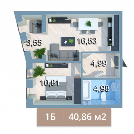 1-комнатная 40.86 м² в ЖК Вежа на Ломоносова от 28 250 грн/м², Киев