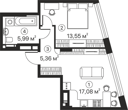 1-кімнатна 41.98 м² в ЖК Terracotta від 26 670 грн/м², Київ
