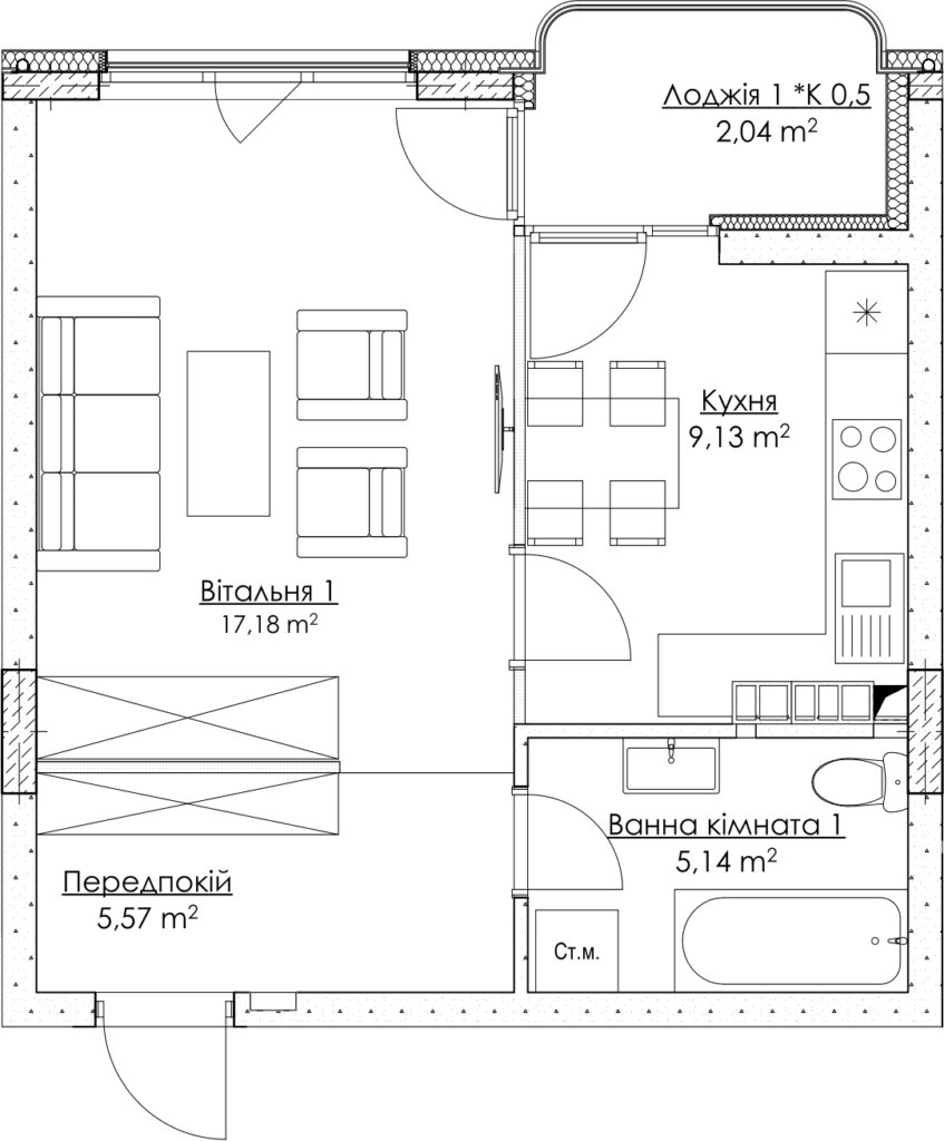 1-кімнатна 39.06 м² в ЖК O2 Residence від 32 307 грн/м², Київ