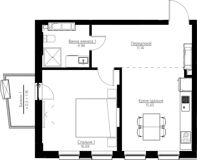 1-кімнатна 49.57 м² в ЖК Happy House від 43 956 грн/м², Київ