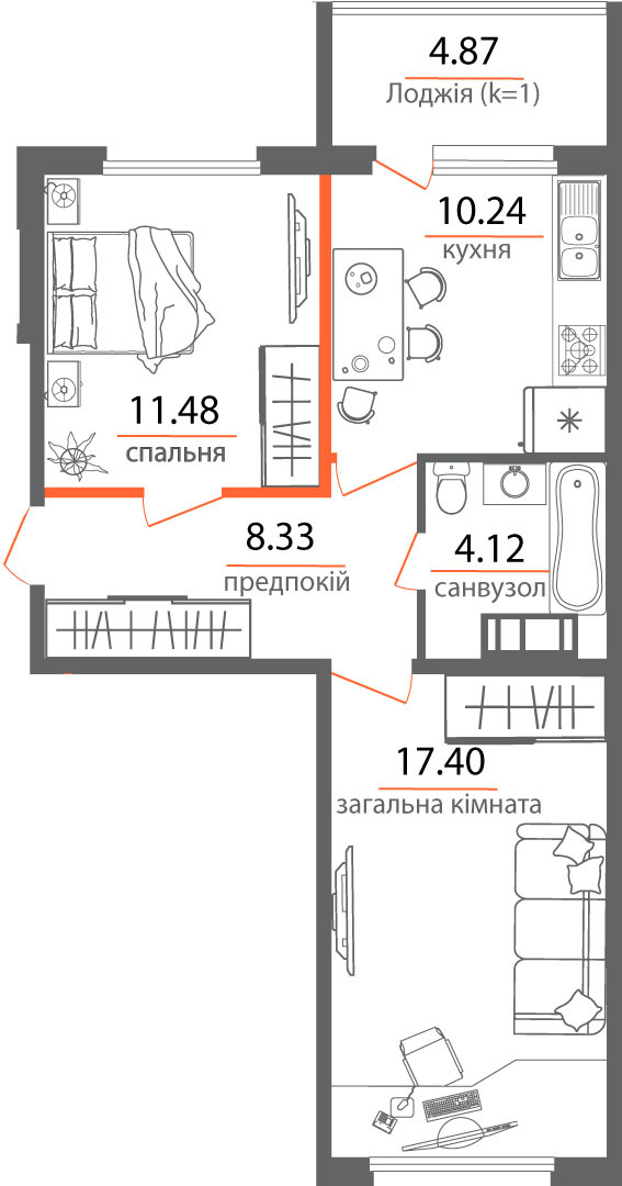 2-кімнатна 56.44 м² в ЖК Welcome Home на Стеценка від 31 000 грн/м², Київ