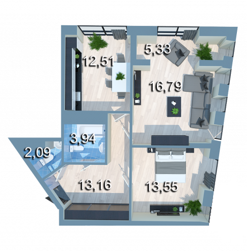 2-кімнатна 67.13 м² в ЖК Вежа на Ломоносова від 45 650 грн/м², Київ