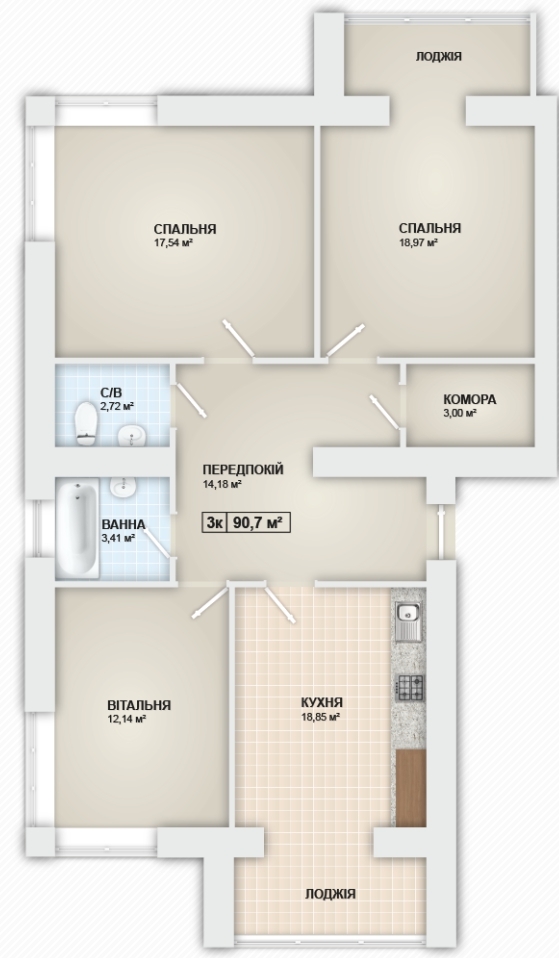 3-комнатная 90.7 м² в ЖК Городок Мануфактура от 13 900 грн/м², Ивано-Франковск