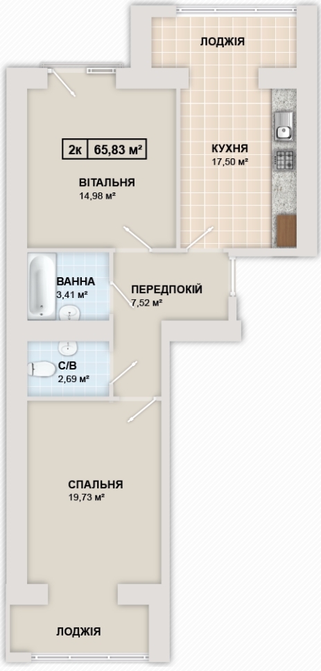 2-комнатная 65.8 м² в ЖК Містечко Козацьке от 12 300 грн/м², Ивано-Франковск