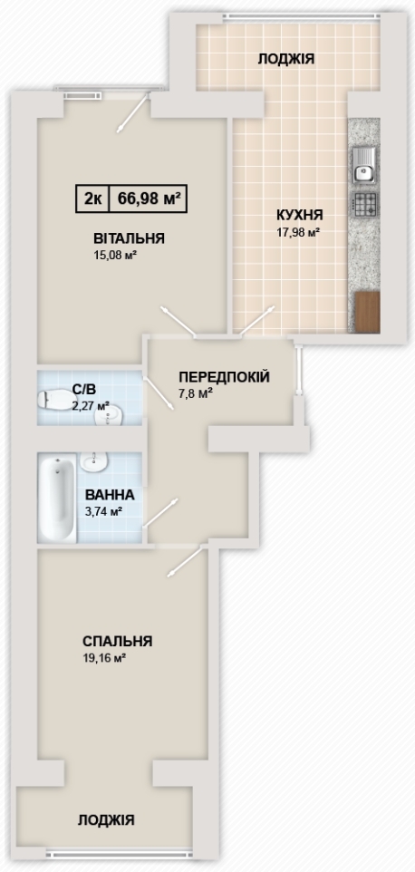 2-кімнатна 67.1 м² в ЖК Містечко Козацьке від 12 300 грн/м², Івано-Франківськ
