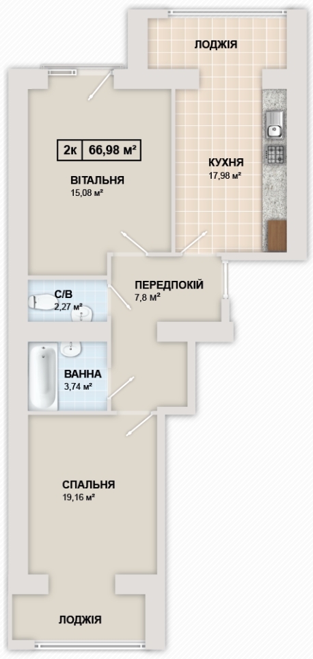 2-комнатная 67.1 м² в ЖК Містечко Козацьке от 12 300 грн/м², Ивано-Франковск