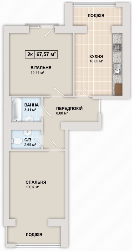 2-комнатная 67.6 м² в ЖК Містечко Козацьке от 12 300 грн/м², Ивано-Франковск