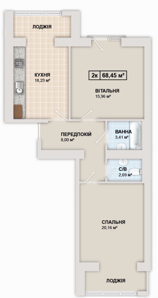 2-комнатная 68.5 м² в ЖК Містечко Козацьке от 12 300 грн/м², Ивано-Франковск