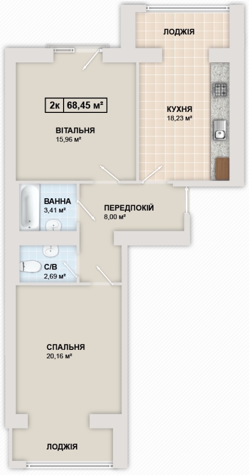 2-комнатная 68.5 м² в ЖК Містечко Козацьке от 12 300 грн/м², Ивано-Франковск