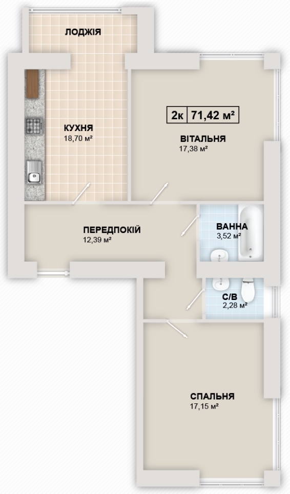 2-комнатная 71 м² в ЖК Містечко Козацьке от 12 300 грн/м², Ивано-Франковск