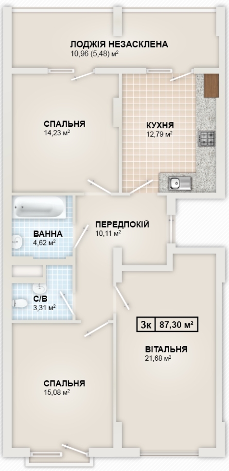 3-кімнатна 87.3 м² в ЖК HydroPark DeLuxe від 25 500 грн/м², Івано-Франківськ