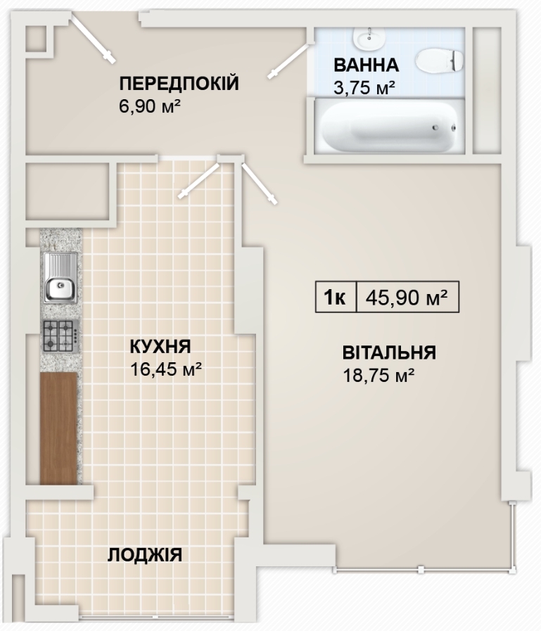 1-кімнатна 45.9 м² в ЖК LYSTOPAD від 14 800 грн/м², Івано-Франківськ