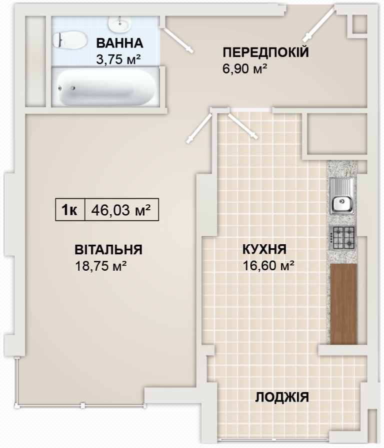1-кімнатна 45.9 м² в ЖК LYSTOPAD від 14 800 грн/м², Івано-Франківськ