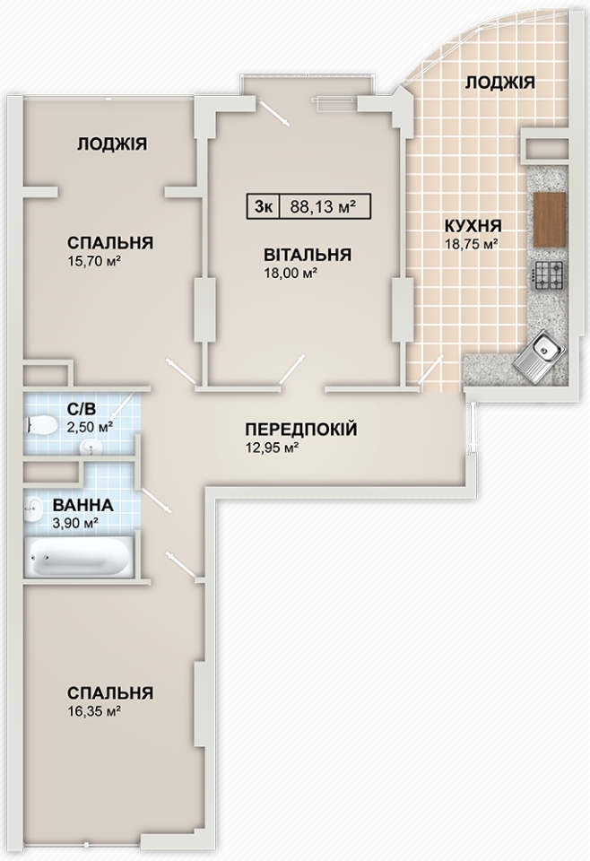 3-комнатная 88.1 м² в ЖК LYSTOPAD от 14 800 грн/м², Ивано-Франковск