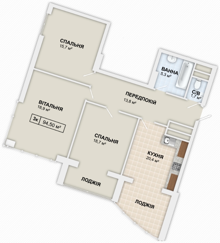 3-комнатная 94.5 м² в ЖК LYSTOPAD от 16 300 грн/м², Ивано-Франковск