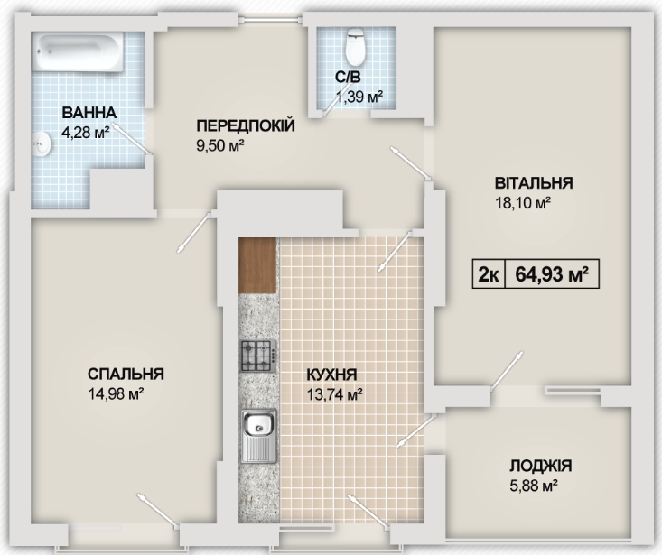 2-комнатная 64.9 м² в ЖК Sonata от 13 100 грн/м², Ивано-Франковск