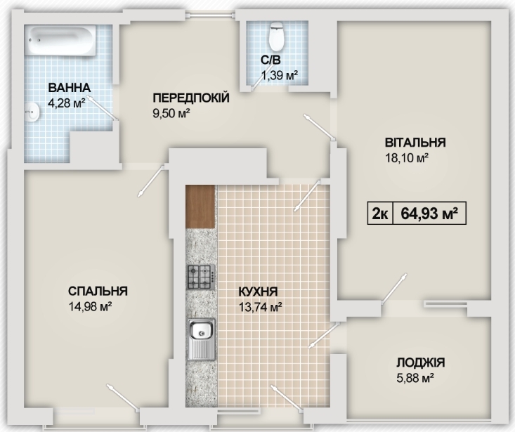 2-кімнатна 64.9 м² в ЖК Sonata від 13 100 грн/м², Івано-Франківськ