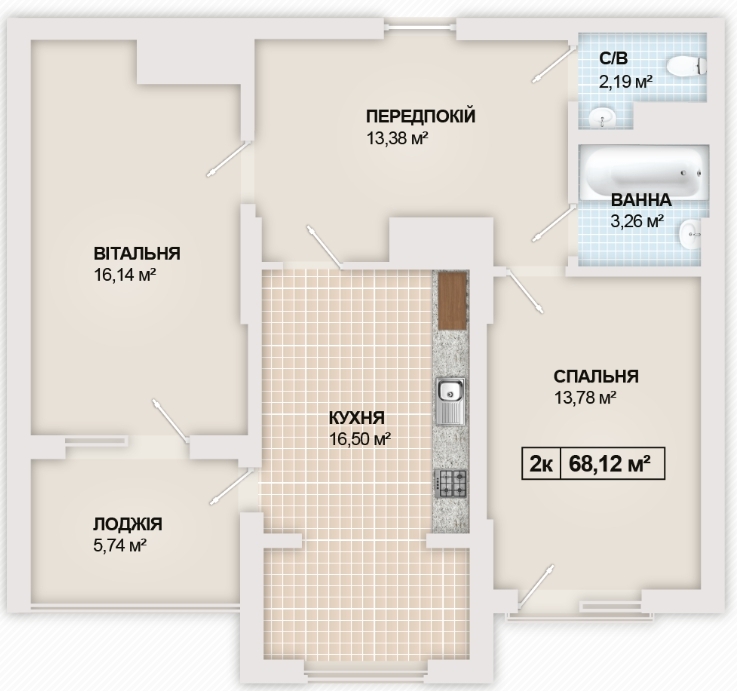 2-комнатная 68.1 м² в ЖК Sonata от застройщика, Ивано-Франковск