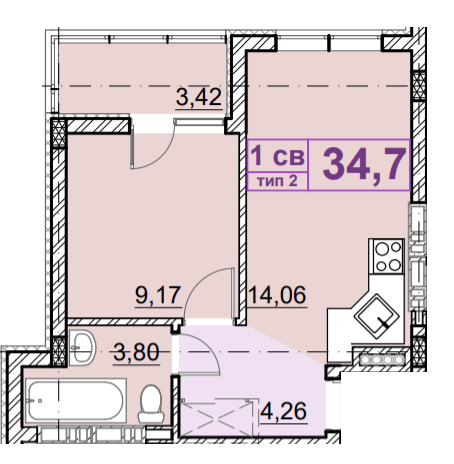 1-комнатная 34.7 м² в ЖК Идея от 20 000 грн/м², с. Гнедин
