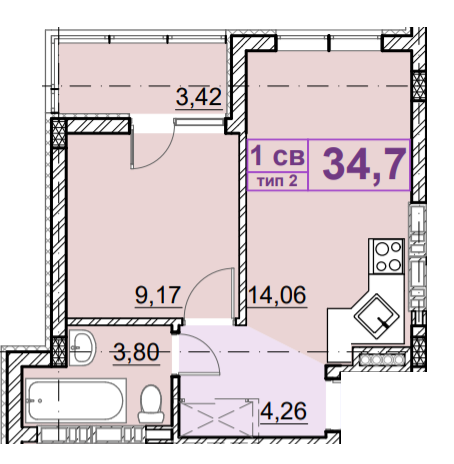 1-комнатная 34.7 м² в ЖК Идея от 19 000 грн/м², с. Гнедин