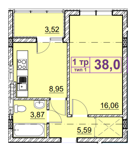 1-кімнатна 38.3 м² в ЖК Ідея від 19 000 грн/м², с. Гнідин