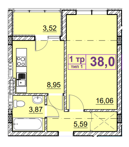 1-комнатная 38.3 м² в ЖК Идея от 19 000 грн/м², с. Гнедин