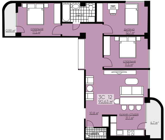 3-комнатная 90.63 м² в ЖК Provance Home от 13 250 грн/м², Ивано-Франковск