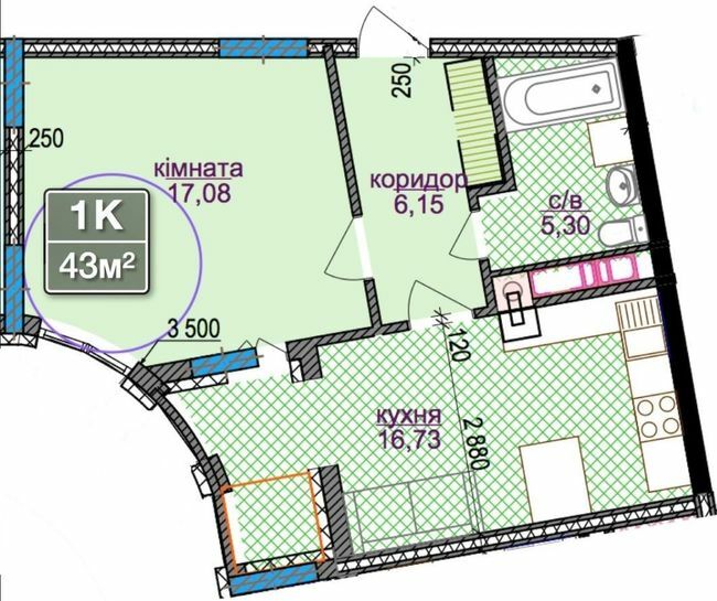 1-кімнатна 43 м² в ЖК River Park 3 від забудовника, Івано-Франківськ