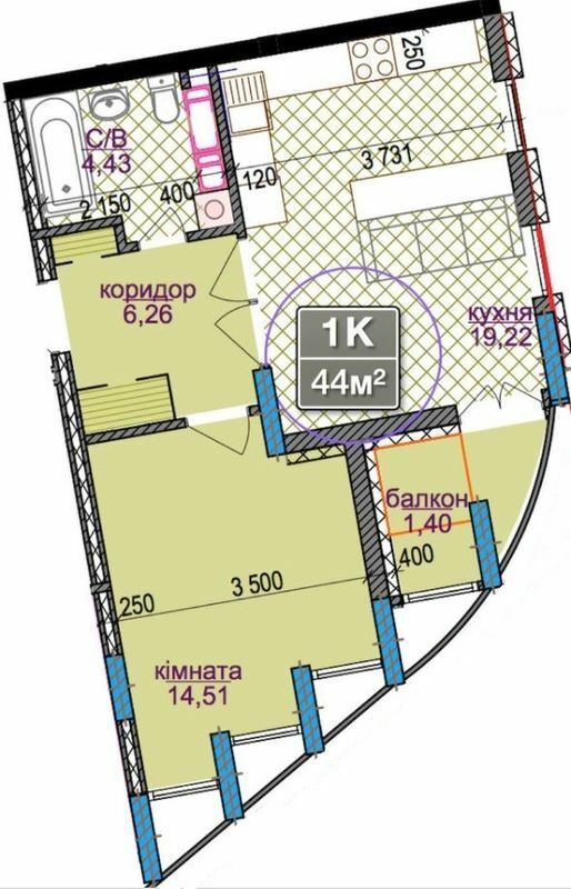 1-кімнатна 44 м² в ЖК River Park 3 від забудовника, Івано-Франківськ