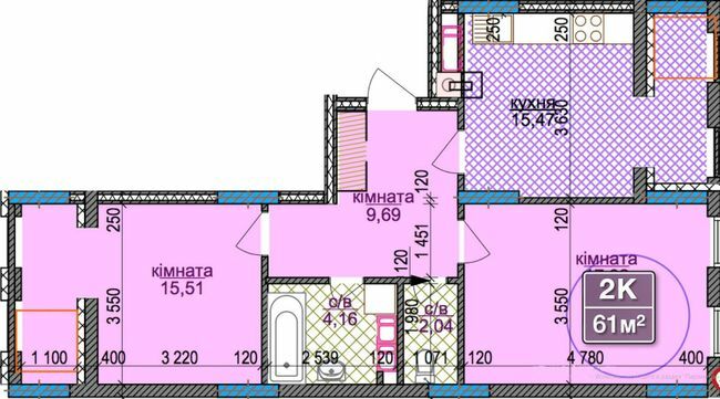 2-комнатная 61 м² в ЖК River Park 3 от застройщика, Ивано-Франковск