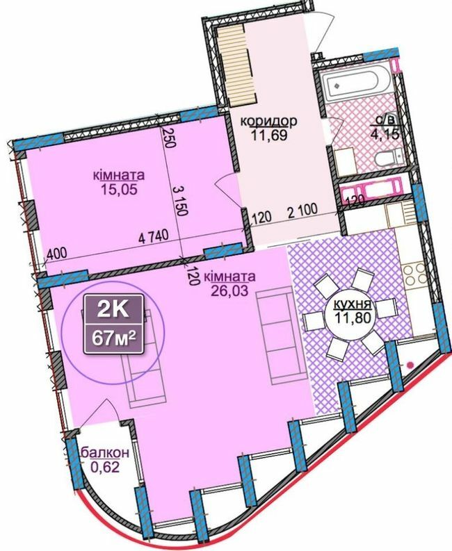 2-комнатная 67 м² в ЖК River Park 3 от застройщика, Ивано-Франковск