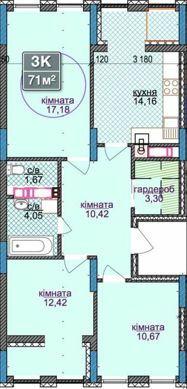 3-кімнатна 71 м² в ЖК River Park 3 від забудовника, Івано-Франківськ