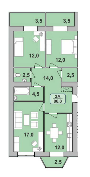 3-комнатная 86 м² в ЖК Городок Центральный от 12 300 грн/м², Ивано-Франковск