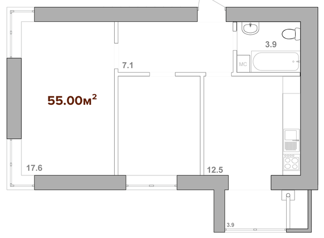 2-кімнатна 55 м² в ЖК Опришівська Слобода від 9 600 грн/м², Івано-Франківськ