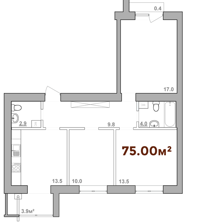 3-кімнатна 75 м² в ЖК Опришівська Слобода від 10 250 грн/м², Івано-Франківськ