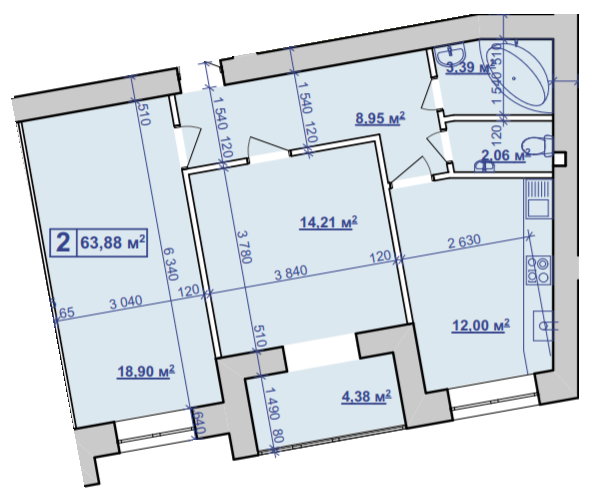 2-кімнатна 63.88 м² в ЖК Парковий маєток від 9 600 грн/м², Івано-Франківськ