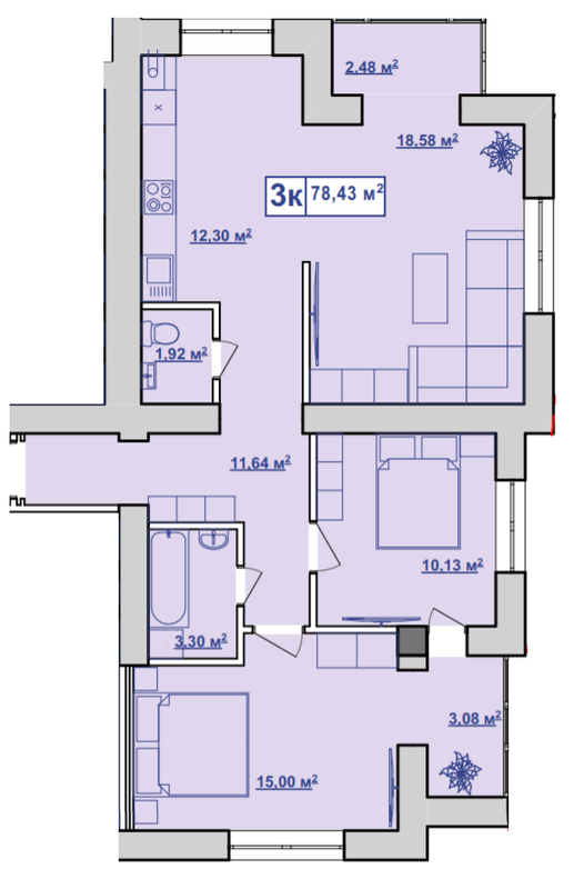 3-комнатная 78.43 м² в ЖК Парковий маєток от 13 600 грн/м², Ивано-Франковск