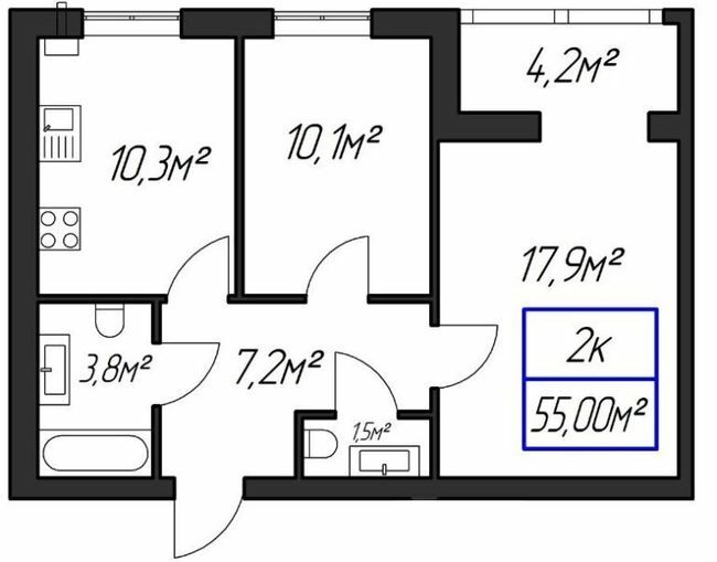 2-комнатная 55 м² в ЖК Парковый городок от 15 100 грн/м², Ивано-Франковск