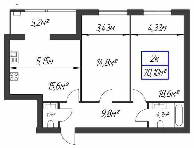 2-комнатная 70.1 м² в ЖК Парковый городок от 15 100 грн/м², Ивано-Франковск