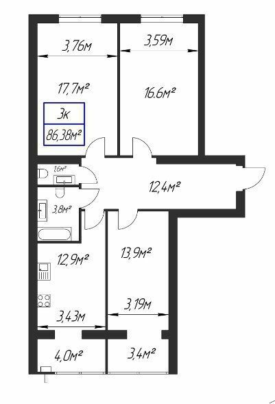 3-комнатная 86.38 м² в ЖК Парковый городок от 13 200 грн/м², Ивано-Франковск