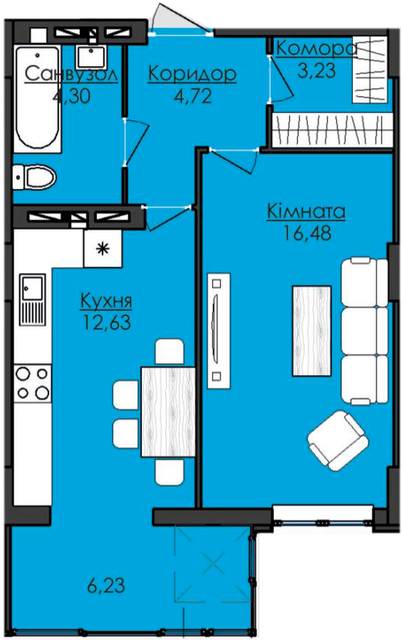 1-кімнатна 47.59 м² в ЖК R2 Residence від 24 550 грн/м², Львів