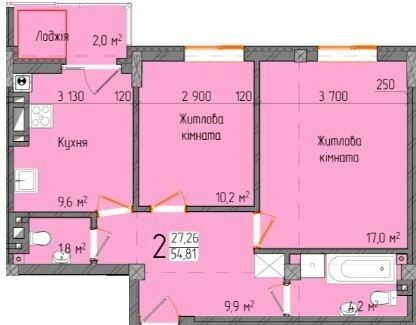 2-комнатная 54.81 м² в ЖК Center от 24 150 грн/м², Черновцы