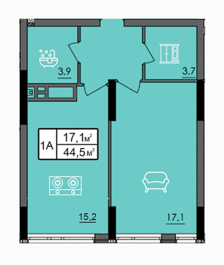 1-комнатная 44.5 м² в ЖК Лесопарковый от 22 100 грн/м², Винница