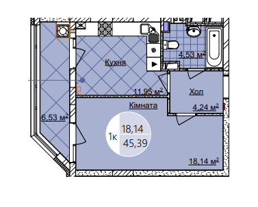 1-кімнатна 45.39 м² в ЖК Imperial Park Avenue від забудовника, Чернівці