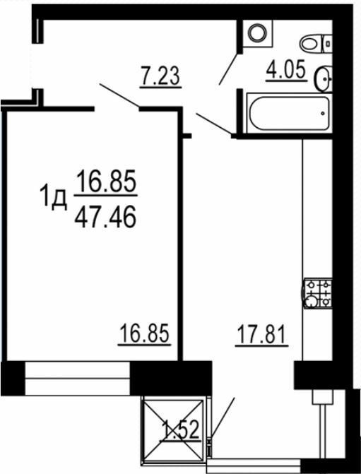 1-кімнатна 47.56 м² в ЖК Сімейний комфорт від 14 400 грн/м², Вінниця